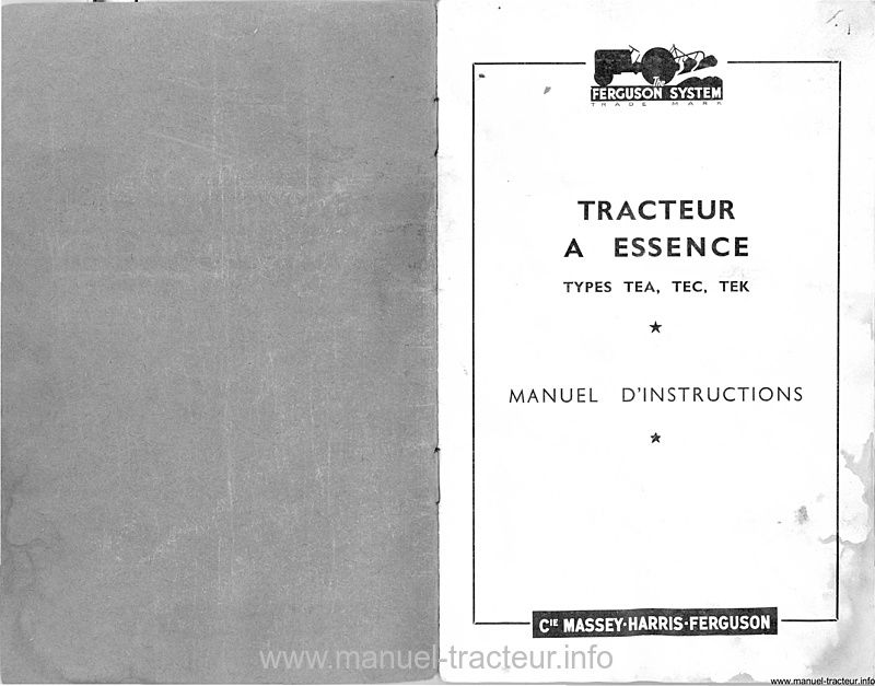 Deuxième page du Manuel instruction FERGUSON essence types TEA TEC TEK