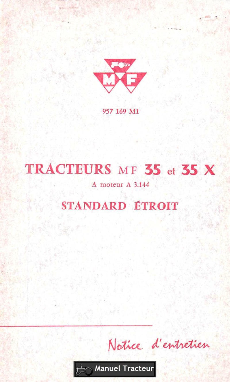 Première page du Livret d'entretien tracteur MF 35 35X
