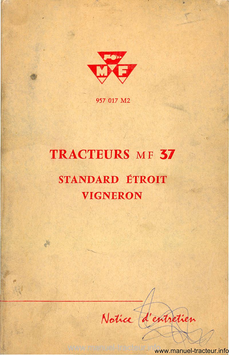 Première page du Notice entretien MASSEY FERGUSON MF 37