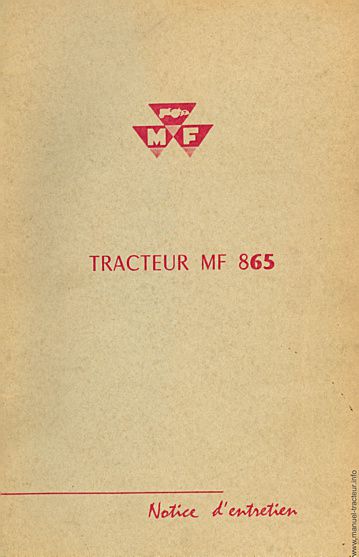 Première page du Notice entretien  MASSEY FERGUSON MF 865