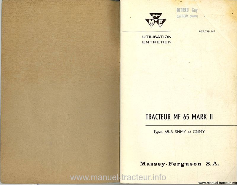 Deuxième page du Notice entretien MASSEY FERGUSON MF 65 mark II