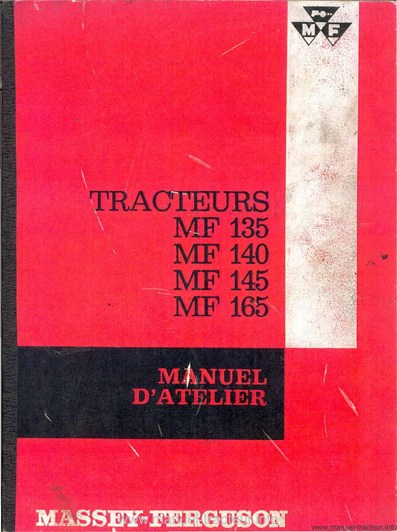 Première page du Manuel atelier MASSEY FERGUSON MF 135 140 145 165