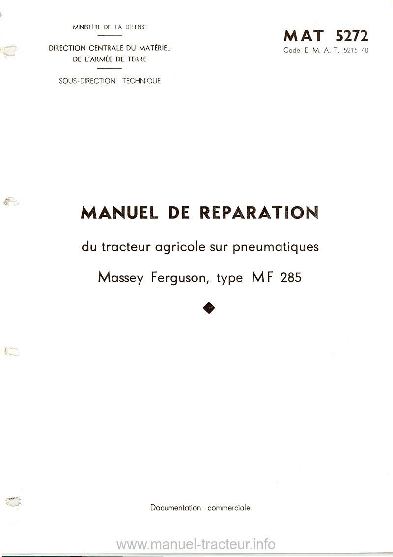 Deuxième page du Manuel atelier MASSEY FERGUSON MF 235 245 255 260 265 275 285