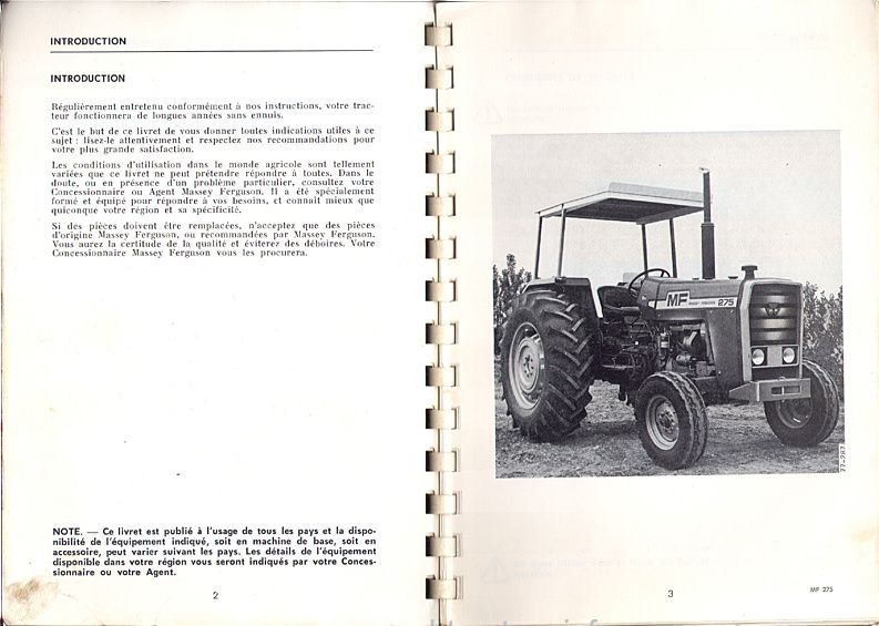 Quatrième page du Livret entretien MASSEY FERGUSON MF 275