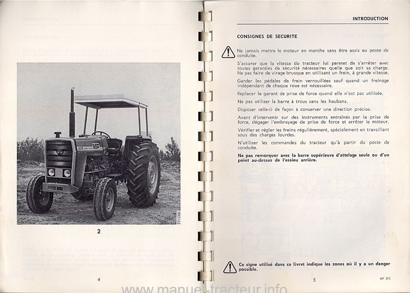 Cinquième page du Livret entretien MASSEY FERGUSON MF 275