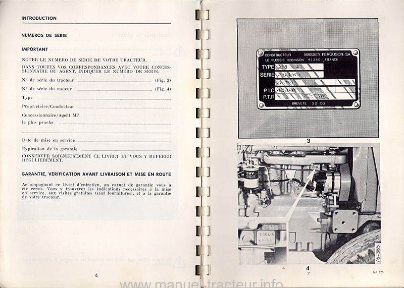 Sixième page du Livret entretien MASSEY FERGUSON MF 275