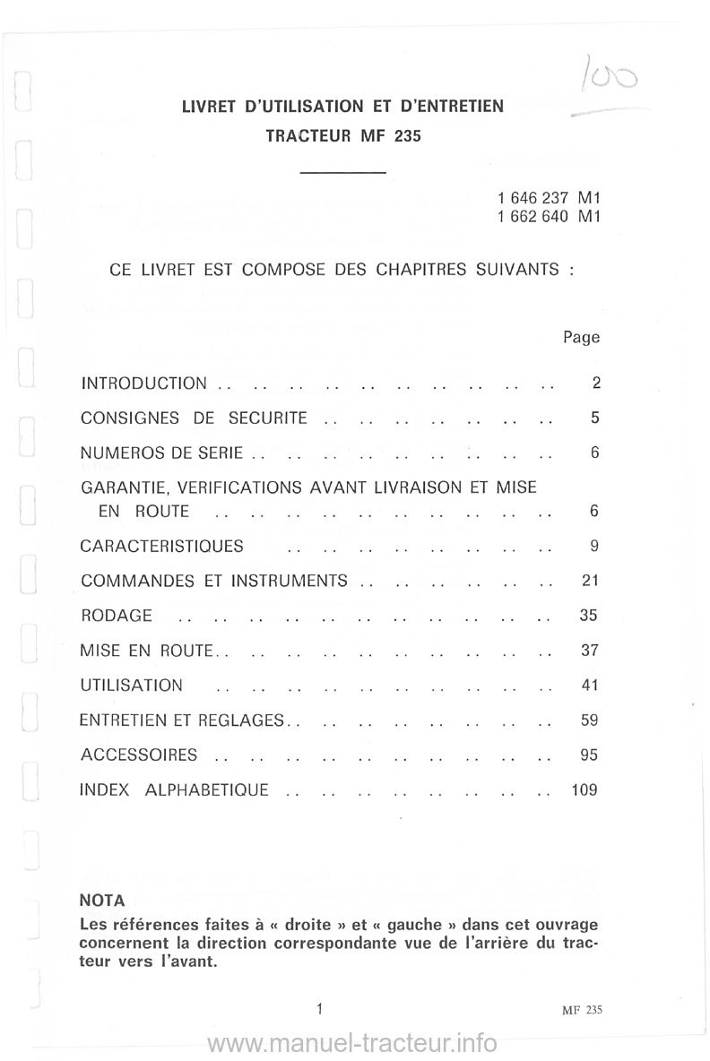 Troisième page du Livret entretien MASSEY FERGUSON MF 235