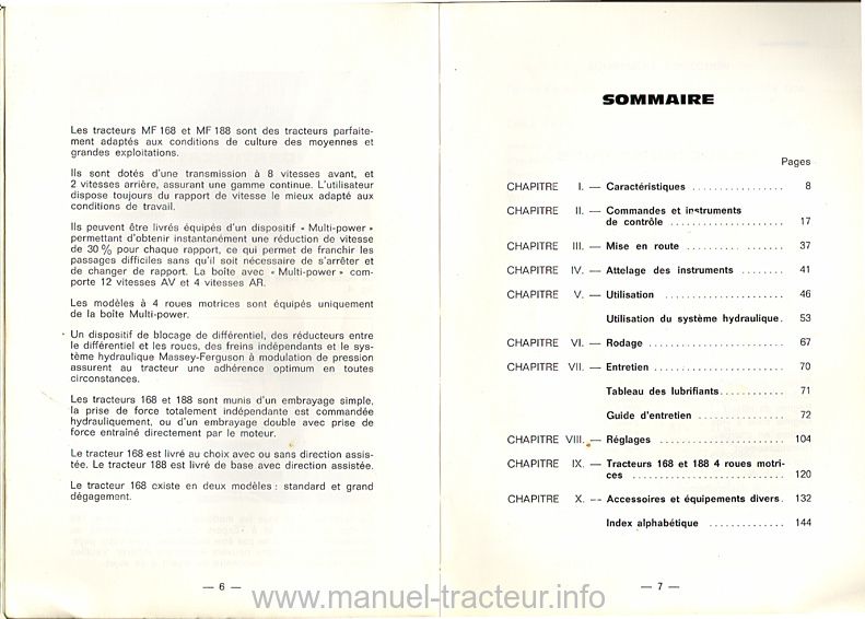 Cinquième page du Livret entretien MASSEY FERGUSON MF 168 188