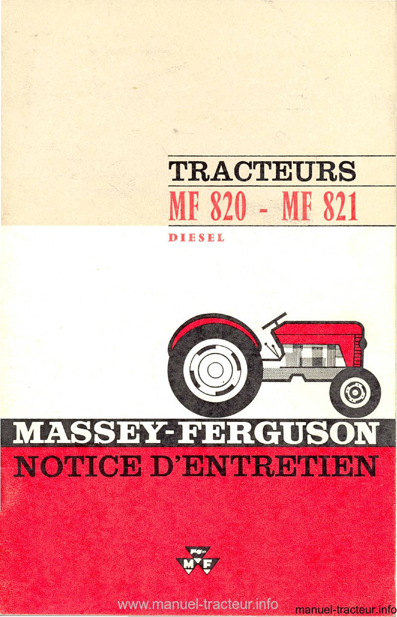 Première page du Manuel instruction  MASSEY FERGUSON MF 820 821