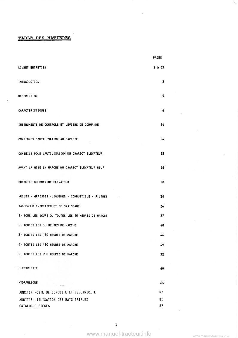 Troisième page du Livret entretien et catalogue pièces Manitou M2 M4 MC MCE 26/30/40/50/60 CP UK