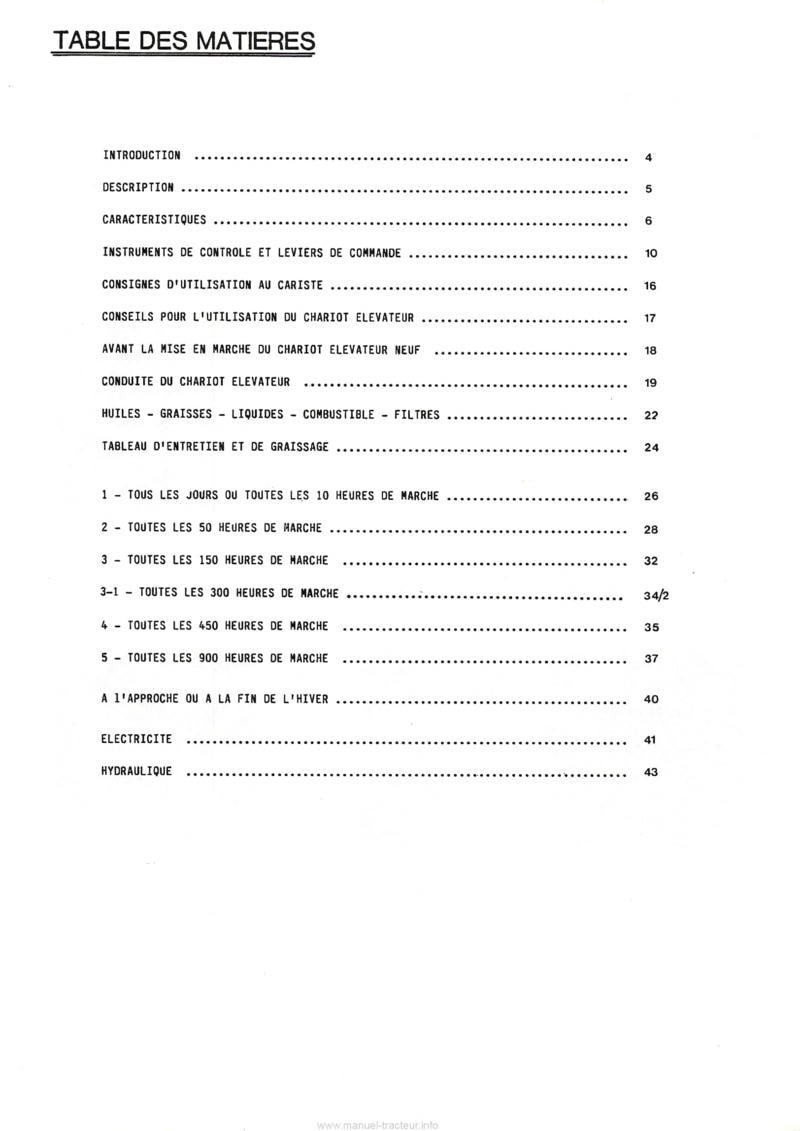Page 1 du sommaire - Livret entretien Manitou MB 21 26 30 J 4RM 26 30 35 N