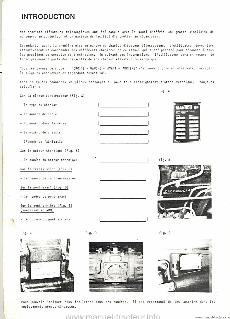 Cinquième page du Livret d'entretien et catalogue de pièces détachées Maniscopic