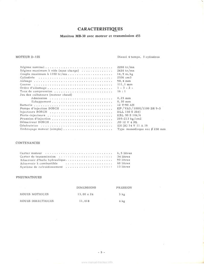 Extrait de la notice technique - Livret entretien Manitou MC15 MC20 MC20E MC25 MB20 MB25 MB25-1 MB30