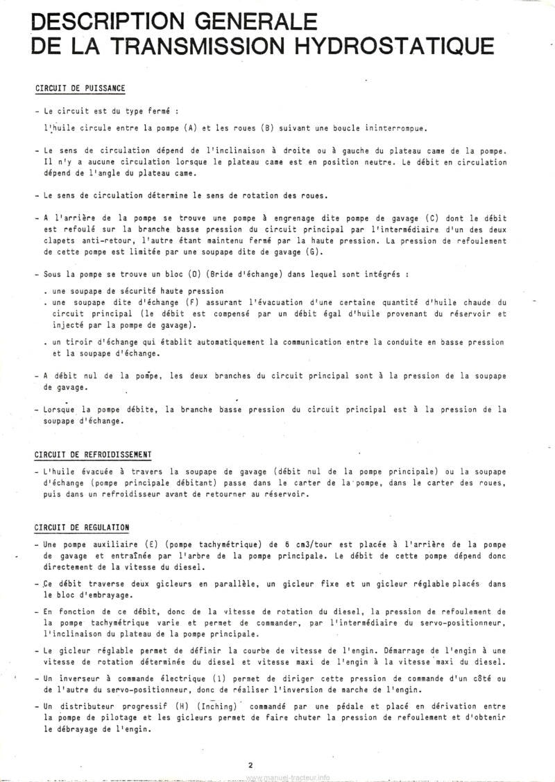 Extrait du guide de réparation - Manuel de réparation et dépannage transmission hydrostatique Manitou MC80 MC90 MC100