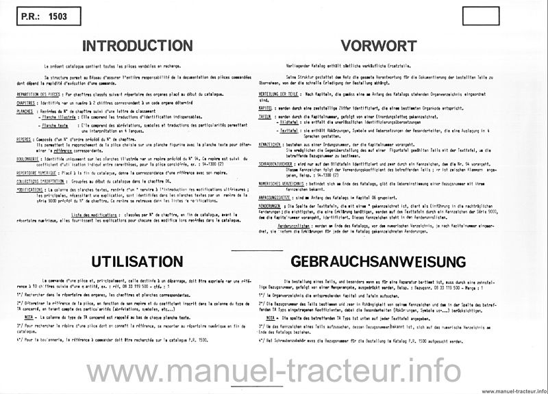 Quatrième page du Catalogue pièces détachées RENAULT 751 851 951 751.4 851.4 951.4 PR1503