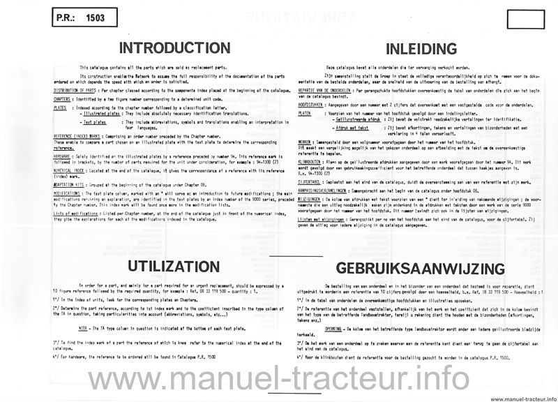 Cinquième page du Catalogue pièces détachées RENAULT 751 851 951 751.4 851.4 951.4 PR1503