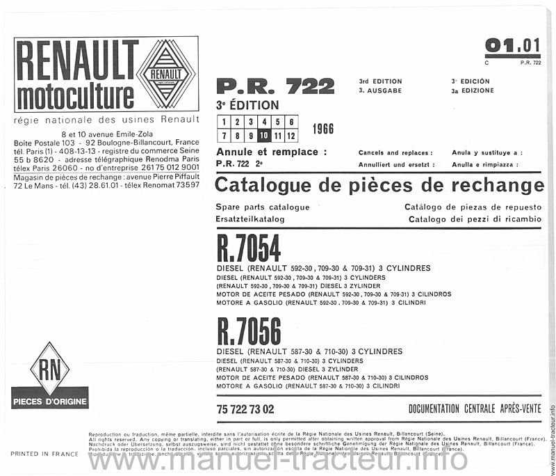 Quatrième page du Catalogue pièces RENAULT 7054 7056 (Super 5) 