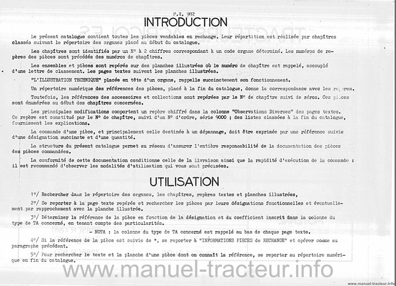 Quatrième page du Catalogue pièces détachées RENAULT P.R.982 53 55 56 57 50 60 70 80 51 456 86 88 89 486 489 82