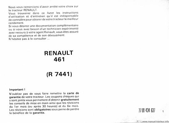 Deuxième page du Guide entretien RENAULT 461