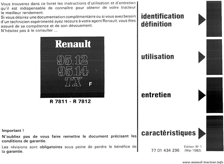 Deuxième page du Guide entretien RENAULT 95.12 95.14 TX