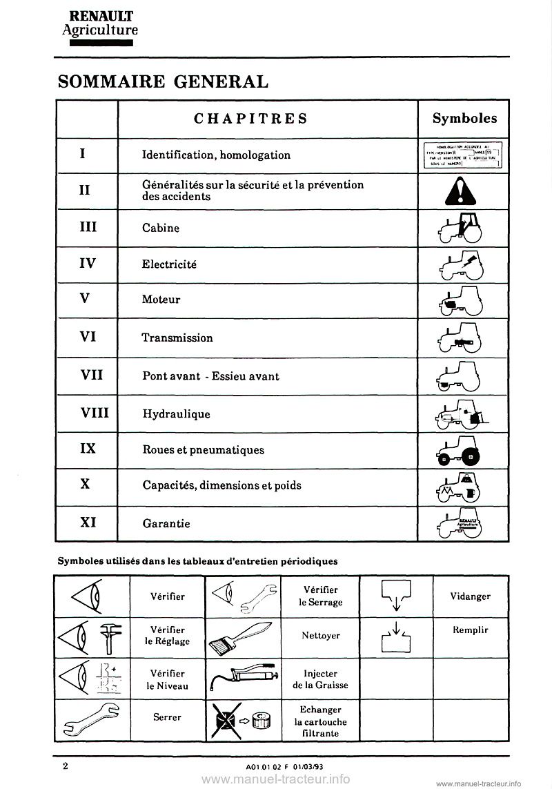 Deuxième page du Guide entretien Renault Ceres 85 95