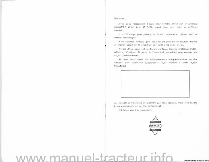 Troisième page du Guide entretien RENAULT D30