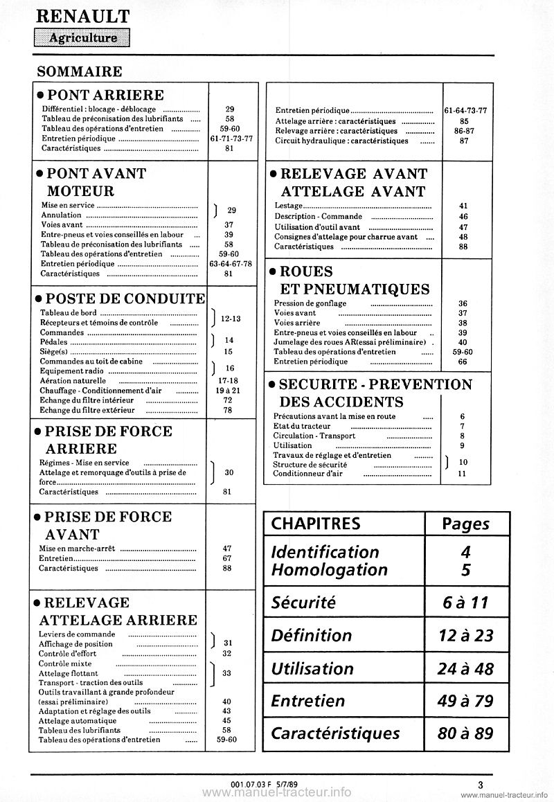 Troisième page du Guide entretien Renault 120-54 TE16 TA16 TS16 TX16