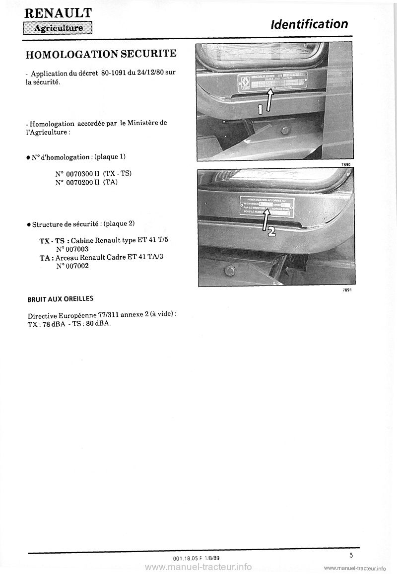 Cinquième page du Guide entretien Renault 120-54 TE16 TA16 TS16 TX16