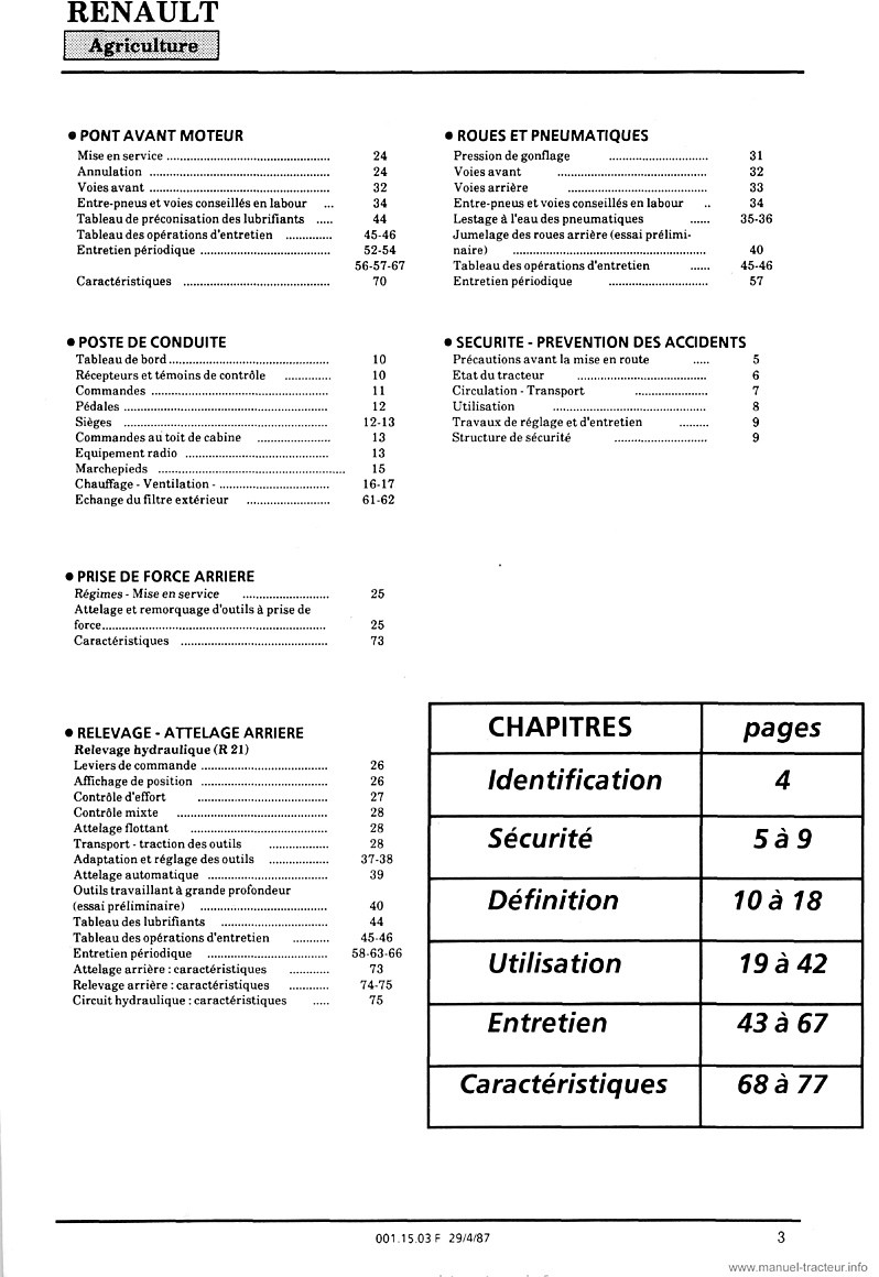 Troisième page du Guide instruction Renault 77-12 77-14 TS