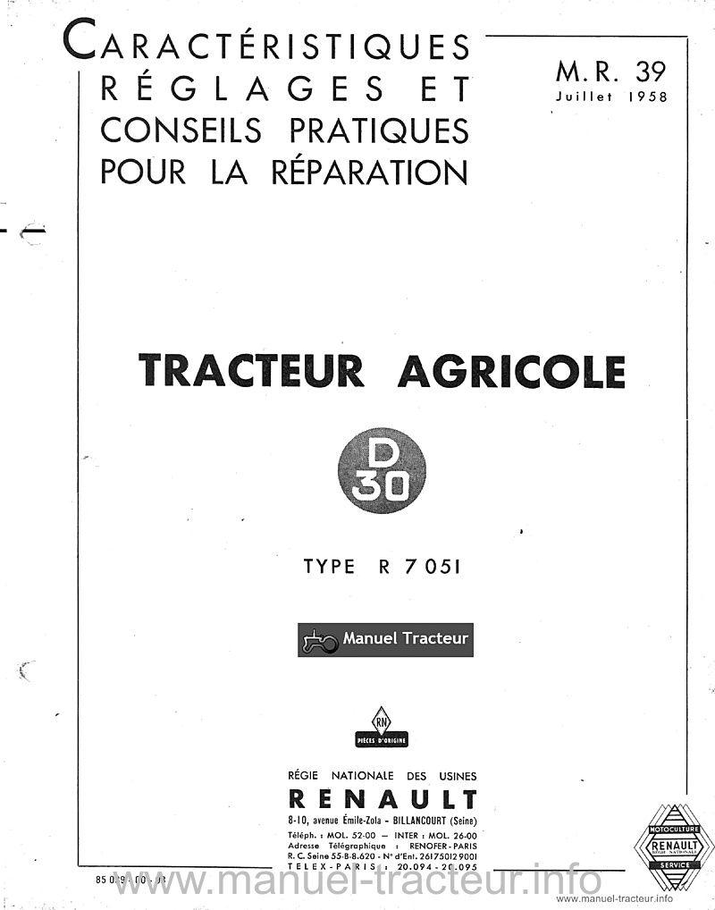 Première page du Manuel réparation RENAULT D30