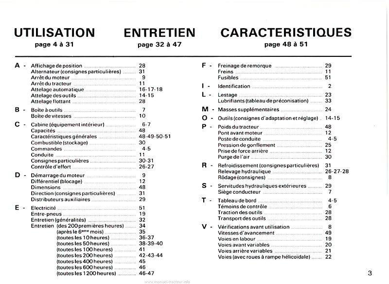 Quatrième page du Guide d'utilisation et d'entretien tracteur Renault 551-4