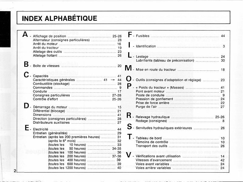 Troisième page du Livret entretien utilisation RENAULT Carraro 701-4