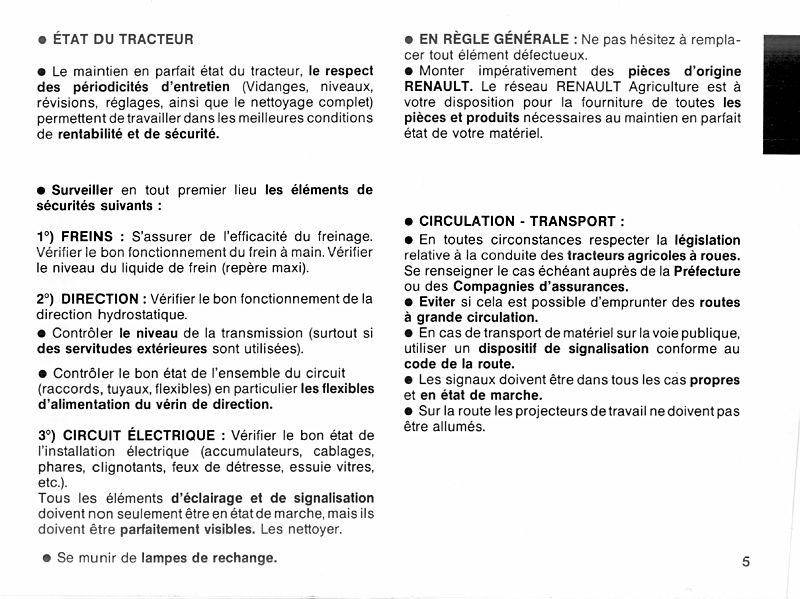 Sixième page du Livret entretien utilisation RENAULT Carraro 701-4