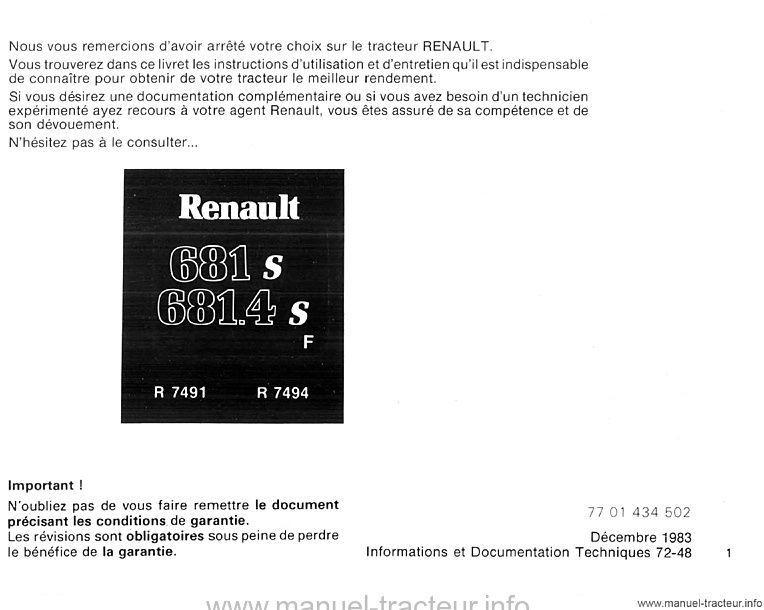 Deuxième page du Livret entretien RENAULT 681s 681.4s