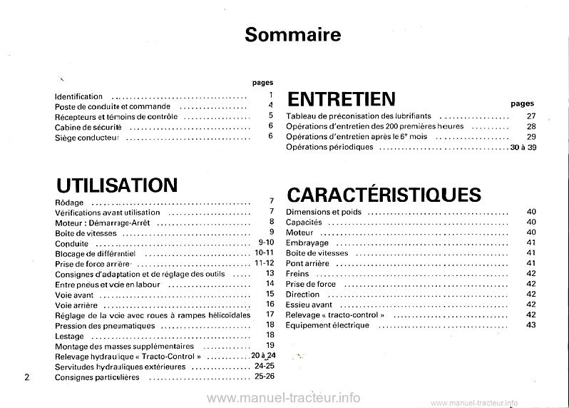 Troisième page du Livret d'instructions tracteurs Renault R 351M 421M 461M