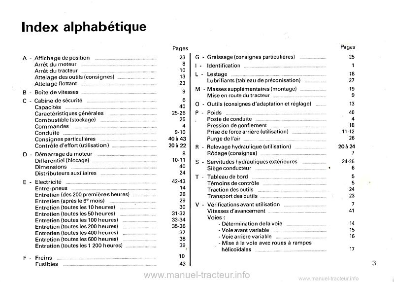 Quatrième page du Livret d'instructions tracteurs Renault R 351M 421M 461M