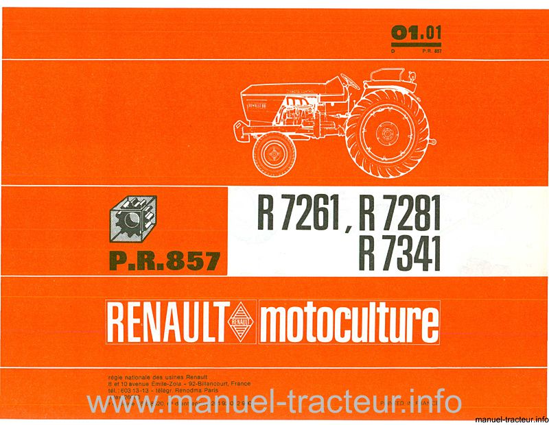 Première page du Catalogue pièces rechange RENAULT 7261 7281 7341