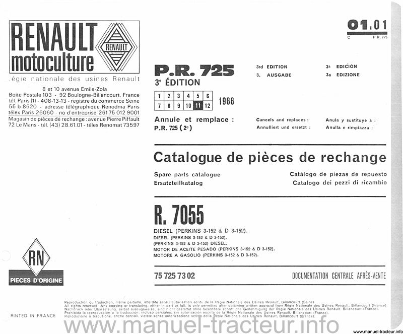 Quatrième page du Catalogue pièces rechange RENAULT Super 7 R 7055