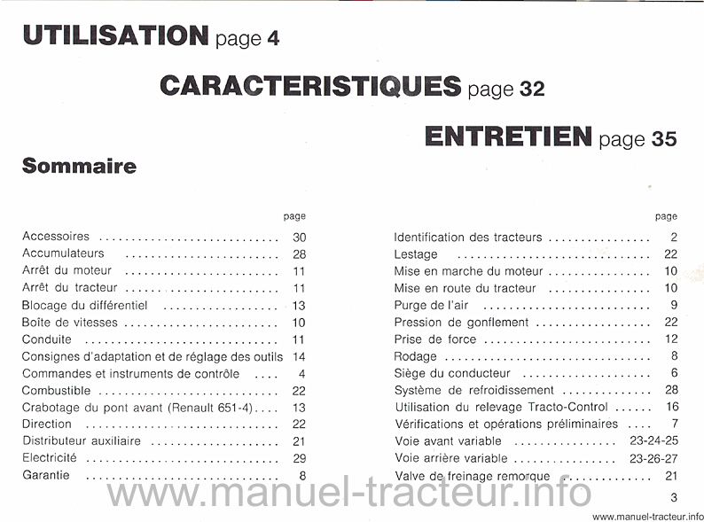 Cinquième page du Guide entretien RENAULT 551 651 651.4