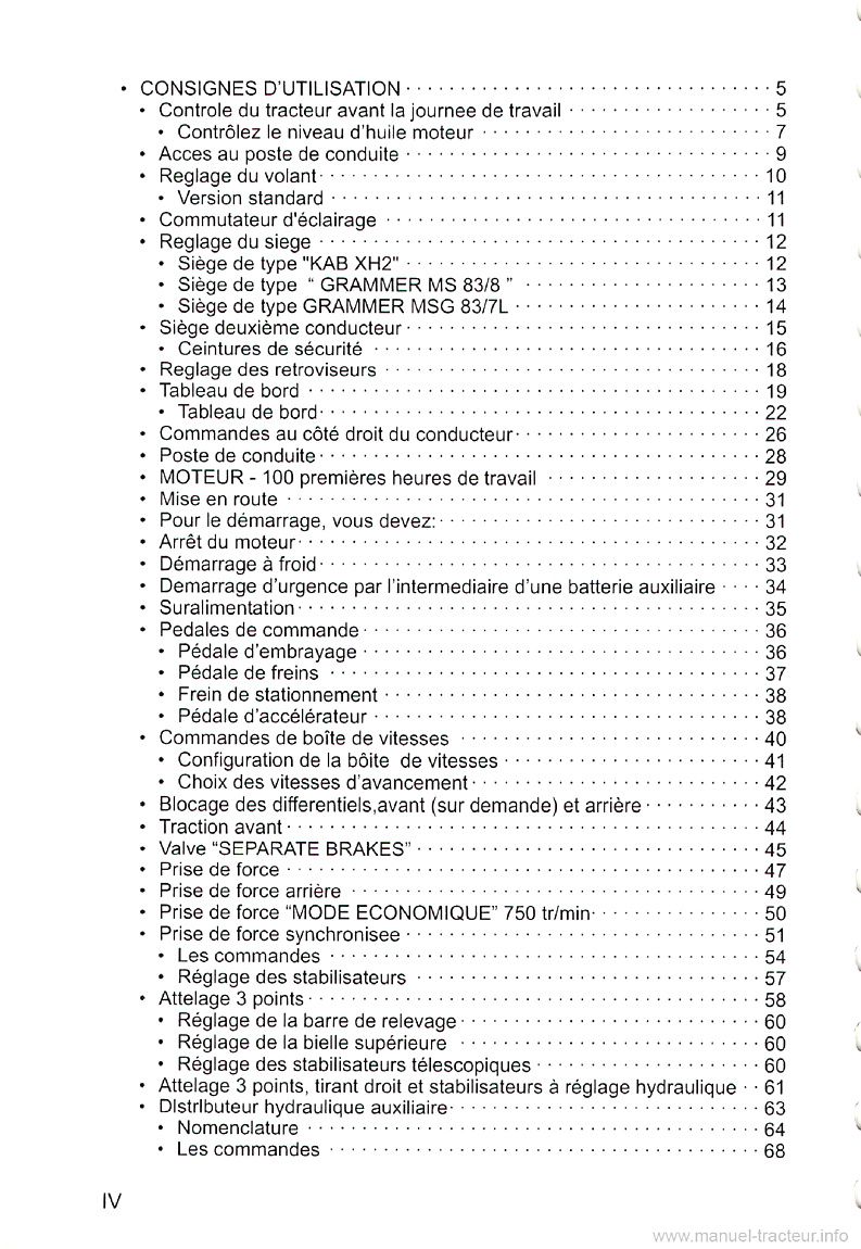 Troisième page du Livret Entretien tracteurs Same Argon 55 F55 70 F70