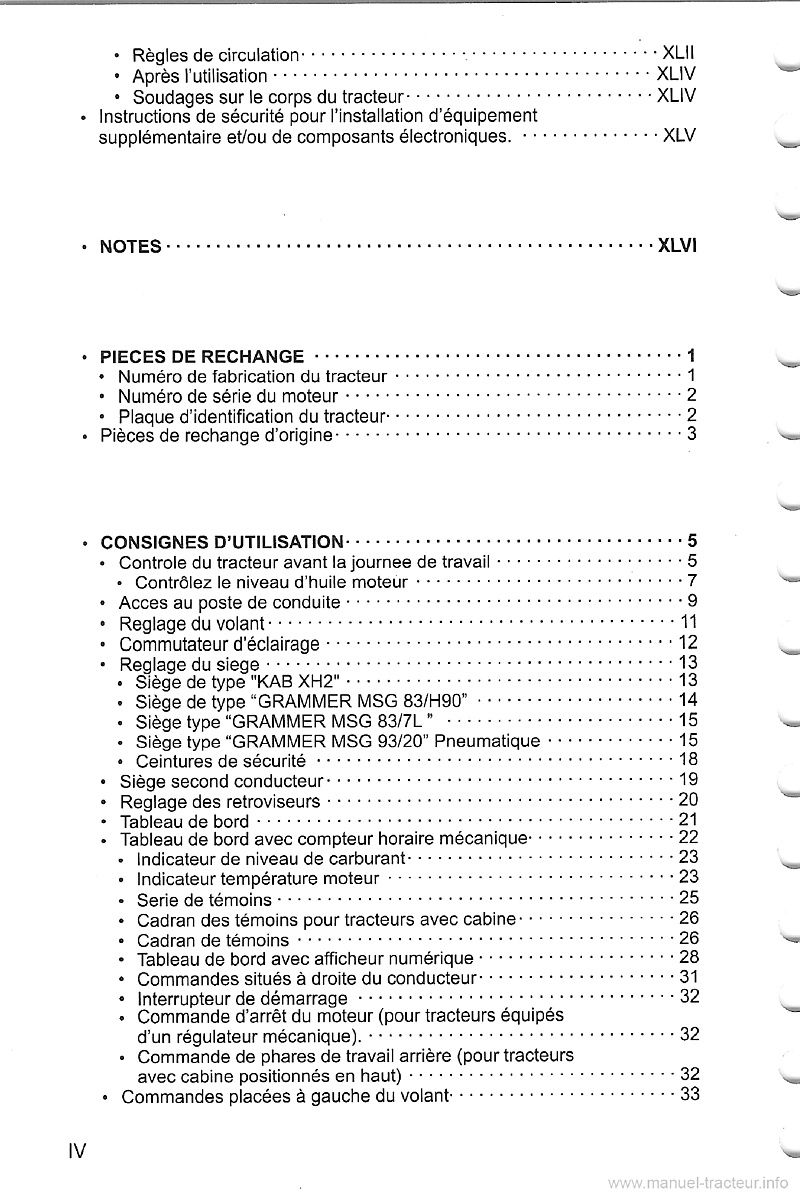 Troisième page du Livret entretien et utilisation tracteurs Same Explorer 75 85 95