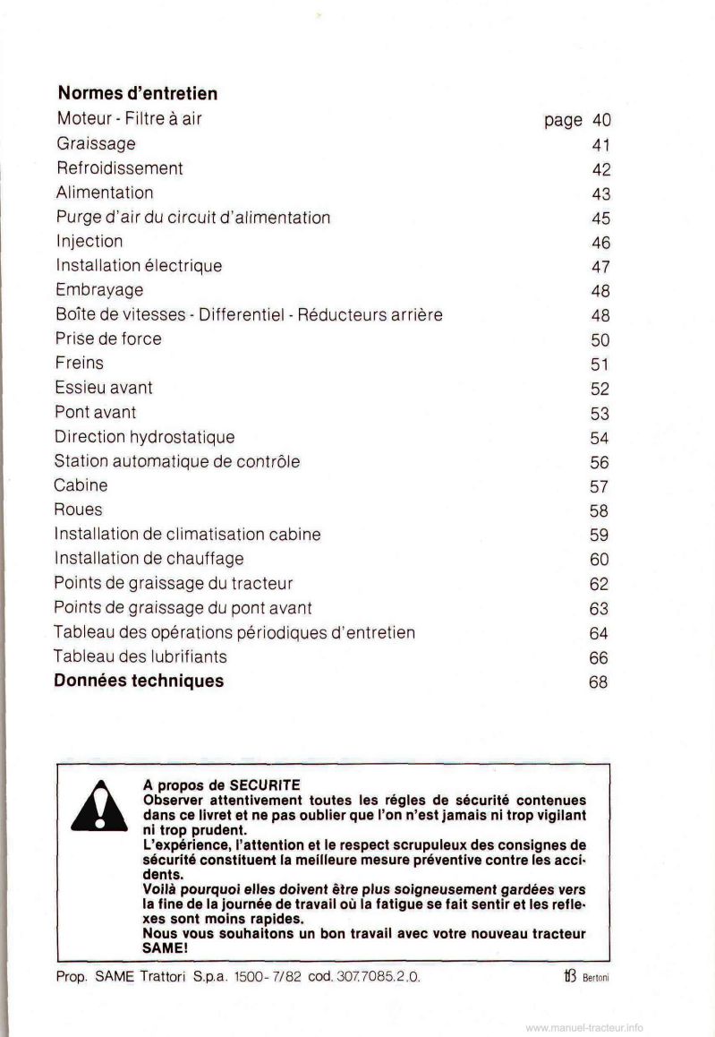 Troisième page du Notice entretien Same LEOPARD 90 Turbo JAGUAR 100 Export TIGER SIX 105 Export