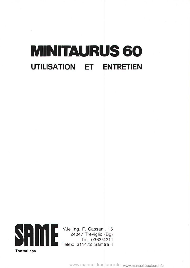 Première page du Livret entretien Same MINITAURUS 60 SYNCHRO