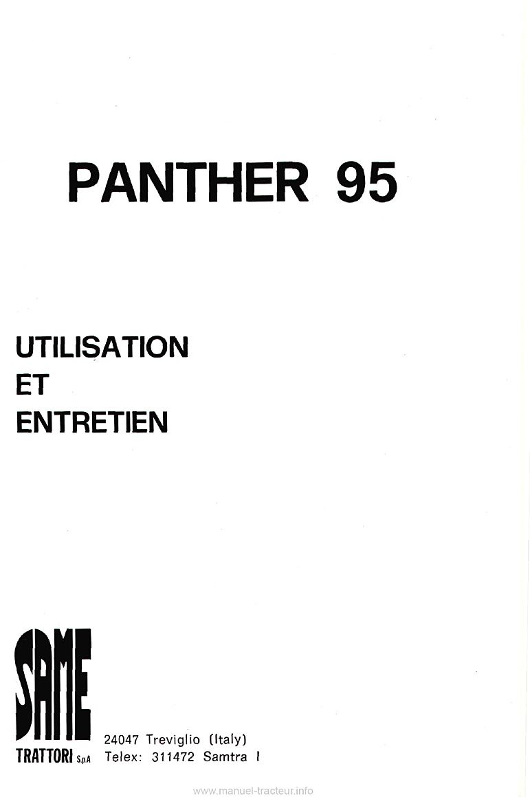 Première page du Livret d'entretien tracteur Same PANTHER 95