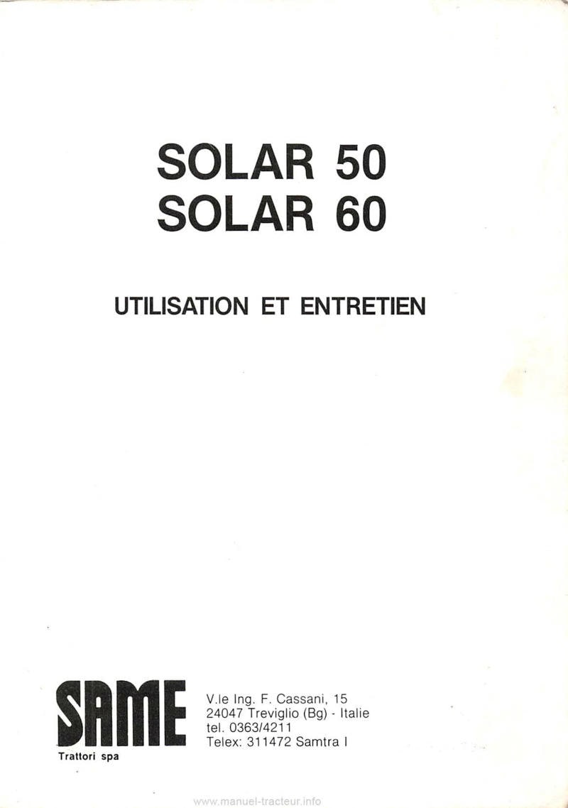 Première page du Livret entretien tracteur Same Solar 50 60