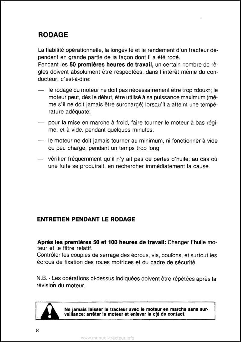 Troisième page du Livret entretien tracteur Same Solar 50 60