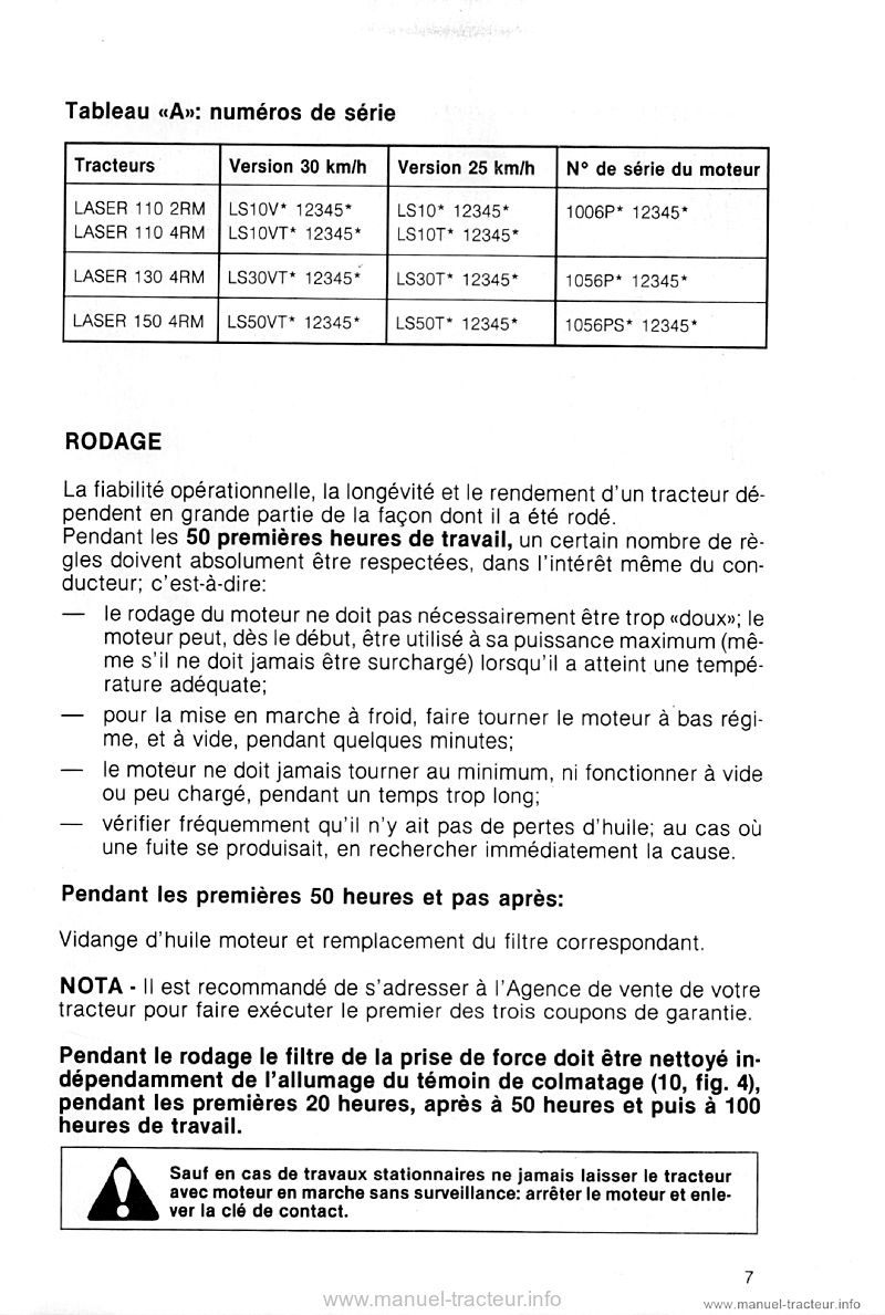 Quatrième page du Livret entretien SAME Laser 110 130 150