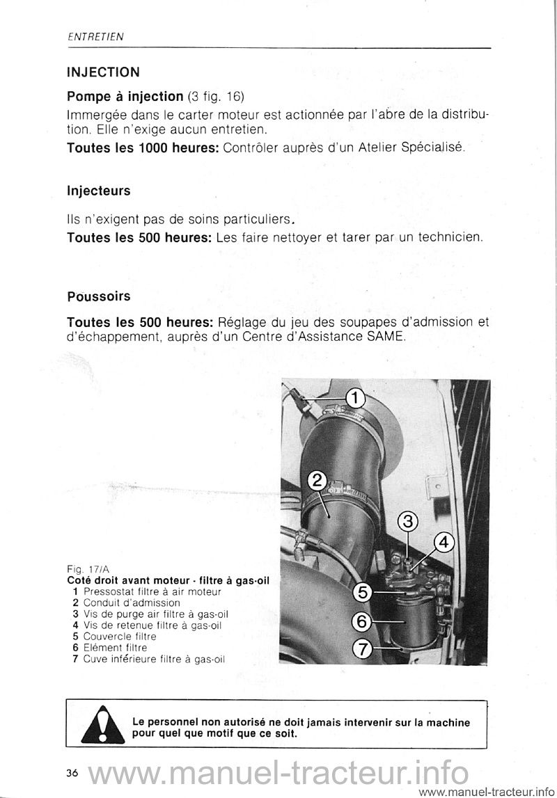 Troisième page du Livret entretien SAME Mercury 85 export