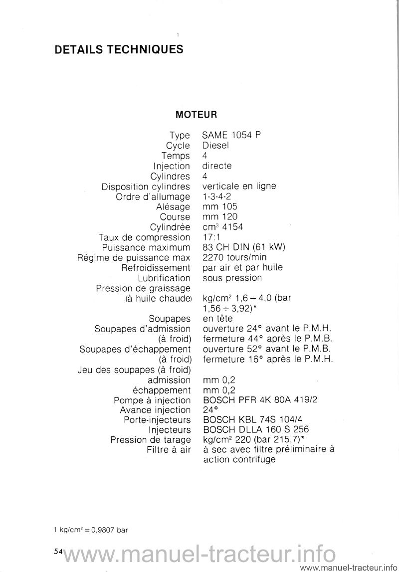 Quatrième page du Livret entretien SAME Mercury 85 export