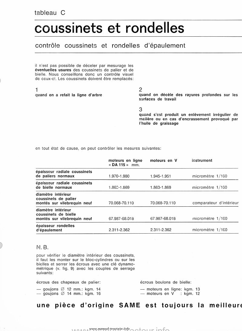 Sixième page du Manuel atelier moteur SAME DA 115 V